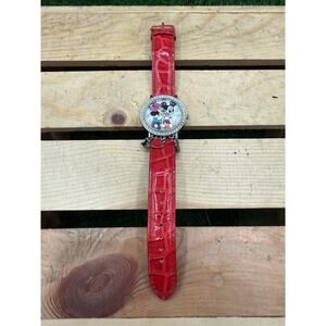 Disney Mickey & Minnie “I Love You” Kissing Watch with Charms-Red Band